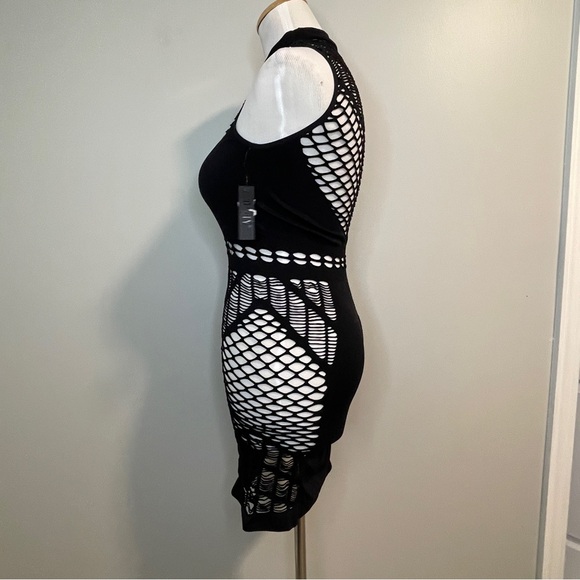 Hauty Mock Neck Fishnet Chemise Black OSFM - Picture 5 of 9